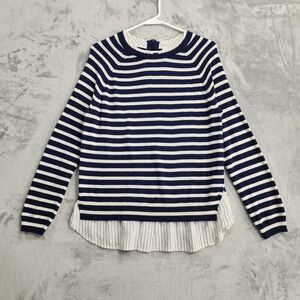 Joie Sweater Womens M Blue Striped Cashmere Silk Layered Hem Nautical Crew Neck